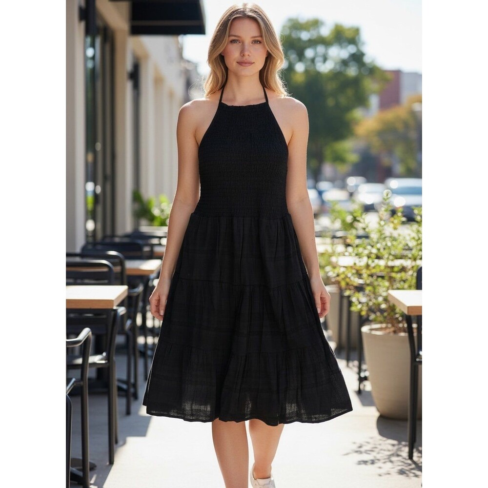 American Eagle black halter dress size large NEW NWT